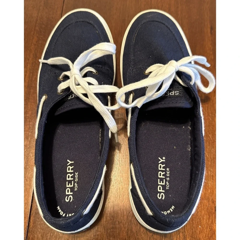 Sperry Crest Vibe Canvas Boat Shoes Women's 8.5 Navy White Memory Foam STS83206